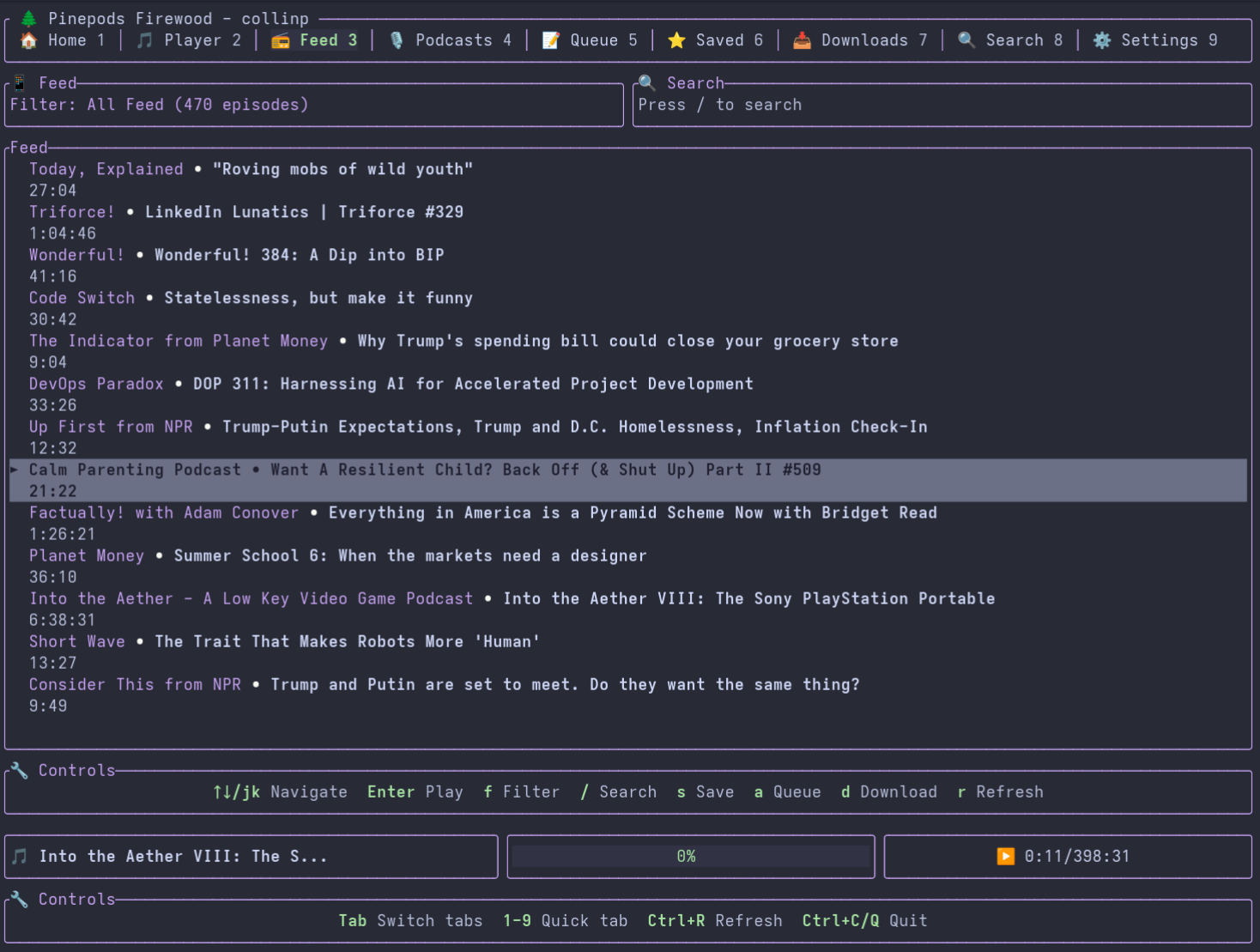 PinePods CLI TUI - Firewood